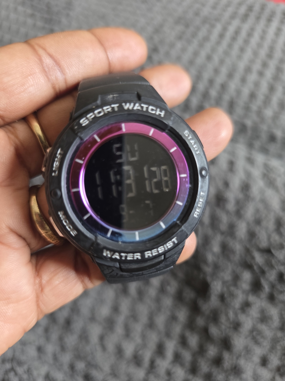 Women’s Black Sport Digital Watch with Purple Accent Bezel Unisex